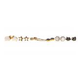 14K YELLOW GOLD EARRINGS - OPAL, SEED PEARL, AGATE