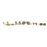 14K YELLOW GOLD JADE & ENAMEL EARRINGS