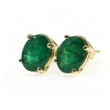 14K YELLOW GOLD OVAL CUT EMERALD SOLITAIRE EARRING