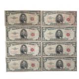 US $5 RED SEAL NOTES - LOT OF 8