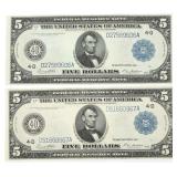 1914 US $5 BLUE SEAL LARGE FEDERAL RESERVE NOTES V