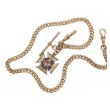 9K YELLOW GOLD POCKET WATCH FOB WITH MASONIC CHARM