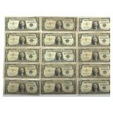 1957 US $1 BLUE SEAL SILVER CERTIFICATES $15 FACE
