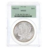 1882-O US SILVER MORGAN DOLLAR COIN PCGS OGH MS 63