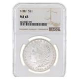 1889 US SILVER MORGAN DOLLAR COIN NGC MS 63