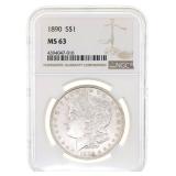1890 US SILVER MORGAN DOLLAR COIN NGC MS 63