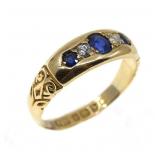 18K YELLOW GOLD BLUE SAPPHIRE & DIAMOND BAND