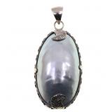 STERLING SILVER CABOCHON MOTHER-OF-PEARL PENDANT