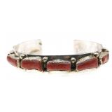 STERLING SILVER RAY BEGAY RED CORAL CUFF BRACELET