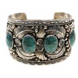 STERLING SILVER GILBERT ADAKAI TURQUOISE CUFF BRAC