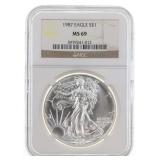 1987 US SILVER EAGLE $1 COIN NGC MS69