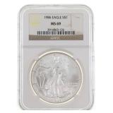 1986 US SILVER EAGLE $1 COIN NGC MS69