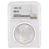 1885 US SILVER MORGAN DOLLAR COIN NGC MS 63