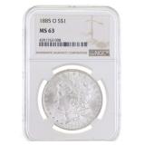 1885-O US SILVER MORGAN DOLLAR COIN NGC MS 63