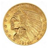 1914 US GOLD $2.50 INDIAN HEAD QUARTER EAGLE COIN