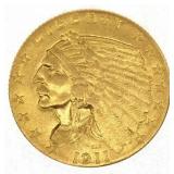 1911 US GOLD $2.50 INDIAN HEAD QUARTER EAGLE COIN