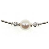 18K WHITE GOLD MIKIMOTO PEARL & DIAMOND NECKLACE