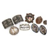 19TH & 20TH C. DECORATIVE BUCKLES, BROOCH, & CHARM