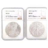 2013 & 2026 US SILVER EAGLE $1 COINS NGC MS69