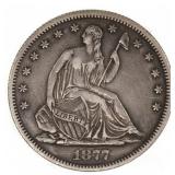 1877 US SILVER 50C SEATED LIBERTY HALF DOLLAR COIN