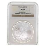 1995 US SILVER EAGLE $1 COIN NGC MS69