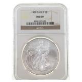 1999 US SILVER EAGLE $1 COIN NGC MS69