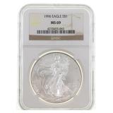 1996 US SILVER EAGLE $1 COIN NGC MS69