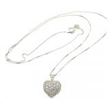 14K WHITE GOLD 1 CTW DIAMOND HEART PENDANT W/ BOX