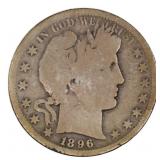 1896-S US SILVER 50C BARBER HALF DOLLAR COIN KEY D
