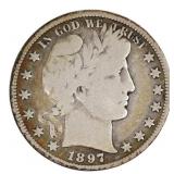 1897 US SILVER 50C BARBER HALF DOLLAR COIN