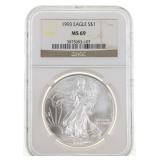 1993 US SILVER EAGLE $1 COIN NGC MS69
