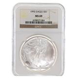1992 US SILVER EAGLE $1 COIN NGC MS69