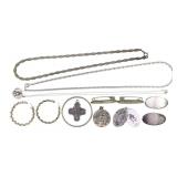 STERLING SILVER CHAINS, CHARMS, BROOCHES, & EARRIN