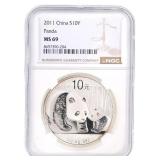 2011 CHINESE SILVER 10Y PANDA 1 OZT NGC MS69
