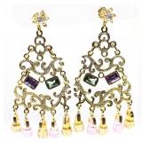 18K YELLOW GOLD MULTI-STONE CHANDELIER EARRINGS