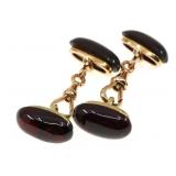 .750 SILVER OVAL CABOCHON GARNET CUFFLINKS