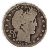 1903 US SILVER 50C BARBER HALF DOLLAR COIN