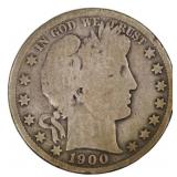1900-S US SILVER 50C BARBER HALF DOLLAR COIN