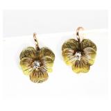 10K YELLOW GOLD FLOWER DESIGN DIAMOND EARRINGS