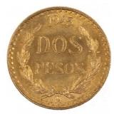 1945 MEXICAN 90% GOLD DOS PESOS COIN MS