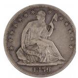 1859-O US SILVER 50C SEATED LIBERTY HALF DOLLAR CO