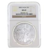 2002 US SILVER EAGLE $1 COIN NGC MS69