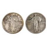 1924 & 1927 US SILVER 25C STANDING LIBERTY COINS V