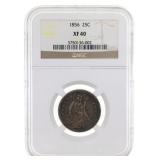 1856 US SILVER 25C SEATED LIBERTY COIN NGC XF 40