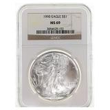 1990 US SILVER EAGLE $1 COIN NGC MS69