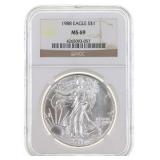 1988 US SILVER EAGLE $1 COIN NGC MS69