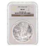 1991 US SILVER EAGLE $1 COIN NGC MS69
