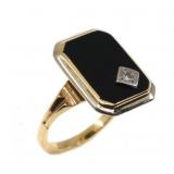 14K YELLOW GOLD ONYX & DIAMOND FASHION RING