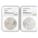 2013 US SILVER EAGLE $1 COINS NGC MS69