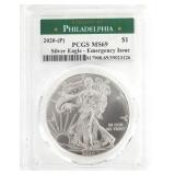 2020-P US SILVER EAGLE $1 COIN PCGS MS69